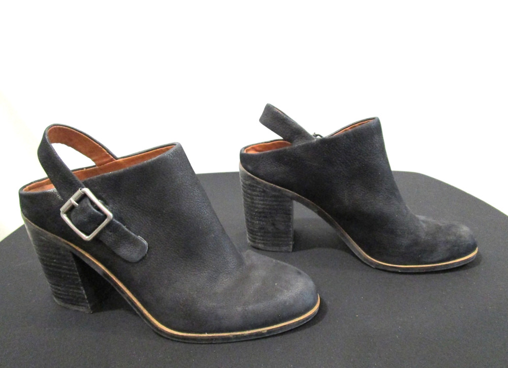 EUC! Lucky Brand Machiko Black Leather Block Heel Mules Women Sz 7.5 M